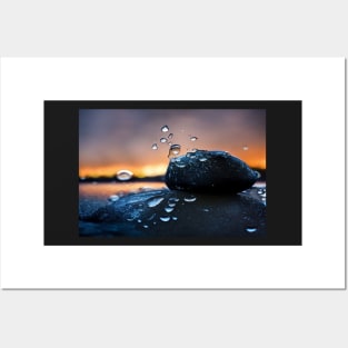 Rock With Raindrops,In The Sunset, Macro Background, Close-up Posters and Art